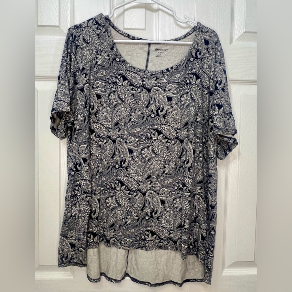 Westport Blue and Black Paisley Graphic Short Sleeve Tunic 3X